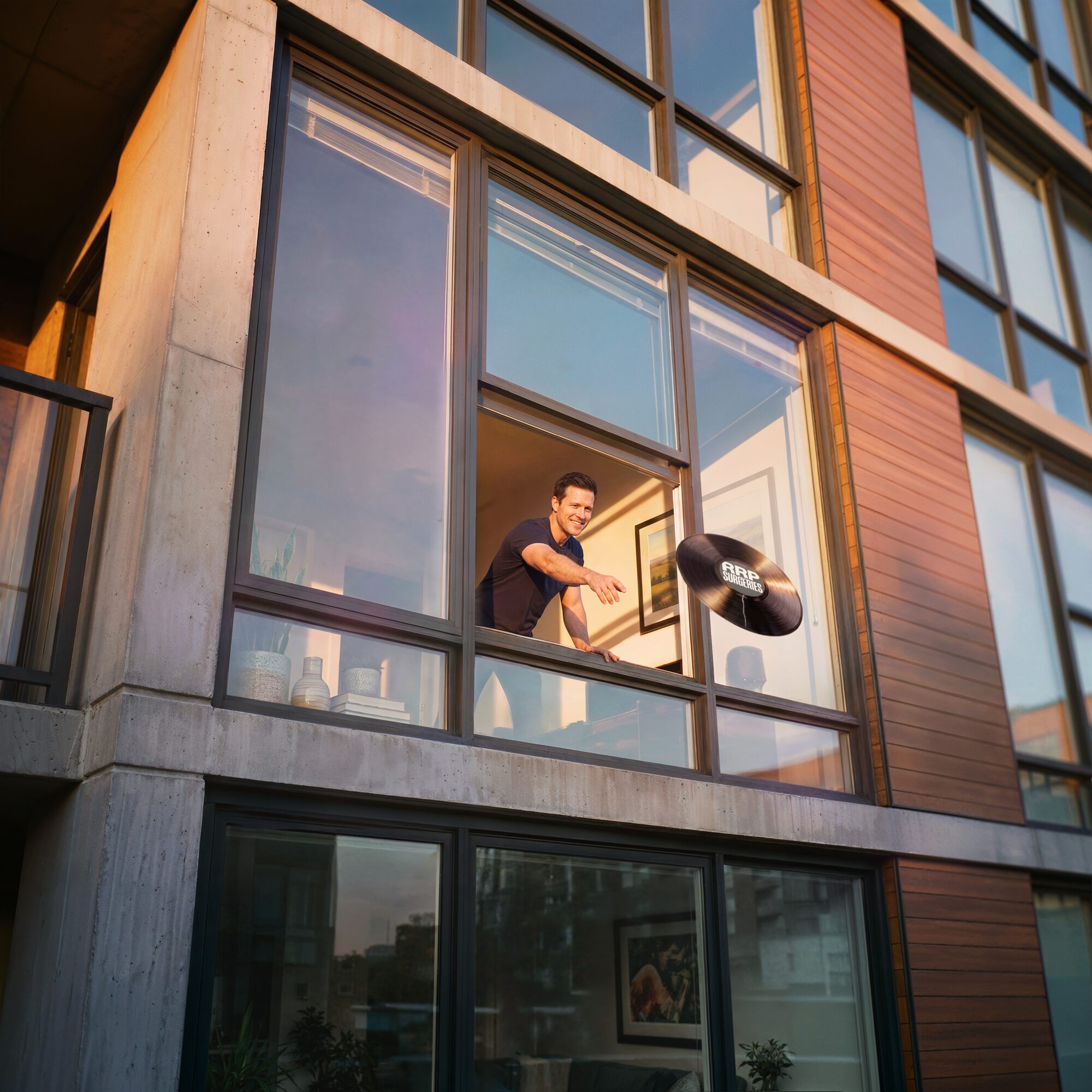 A man throwing broken record of RRP surgery out of a window.